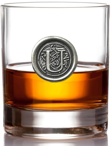 English Pewter Company 11oz Whisky Glass Tumbler with Monogram Initial - Personalised Gift with Your Choice of Initial (U) [MON121]