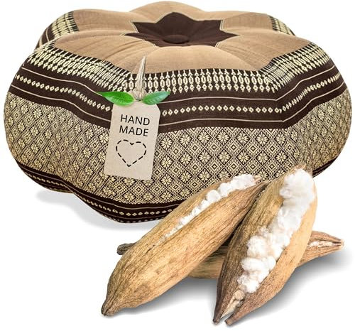 Livasia Meditationskissen Stern groß - Ø 40x20cm - Yogakissen mit Kapok, Pouf, Bodenkissen sternförmig Yoga Zen Meditation, Zafukissen Garten Balkon, Sitzkissen handgefertigt (Braun)