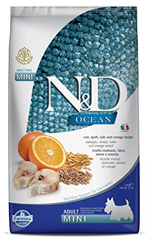 Farmina N&D Ocean Pellets Hundefutter (Trockenfutter, mit hochwertigen Vitaminen und natürliche Antioxidantien, ohne Mais, Zutaten: Kabeljau, Dinkel, Hafer und Orange, Portionsgröße: 2,5 kg)