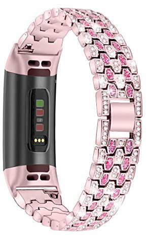 GIMart Metallarmband, kompatibel mit Fitbit Charge 4/Charge 3/3 SE, für Damen und Herren, glitzernd, Strass, Edelstahl, Ersatzband, Armband für Charge 4/Charge 3 Fitness-Tracker (rose pink)