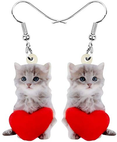 DUOWEI Acryl Valentinstag High Heels Katze Ohrringe Schmuck für Frauen Mädchen Lover Geschenk (Rot)