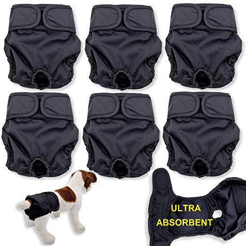 3 oder 6 Hündinnen Windeln mit 4 Schichten saugfähiger Pads Katze Höschen Wasserdicht Auslaufsicher Waschbar (M: Taille 40,6 cm – 50,8 cm, 6 Stück schwarz)