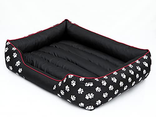 PillowPrim Hundebett Hundesofa Hundekissen Hundecouch Tierbett Haustierbett Größe XL 85x65 Schwarz mit Pfoten