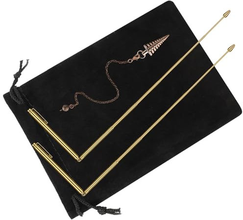 Jadive 2 Pièces Tiges de Divination Rétractables avec Poignée en Cuivre et 1 Pièce Pendentif de Pendule de Radiesthésie pour Chasse aux Fantômes, Guérison Énergétique, Eau Divine (Or)