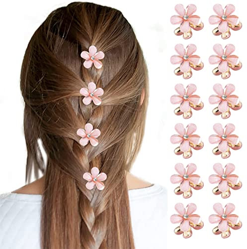 VEGCOO 12 Stück Mini Kristallblumen Haarspangen,Rosa Kristall Blumenclips Glänzende Damen Haarspangen Mädchen Haarschmuck für Alltag Party Hochzeit(Rosa)