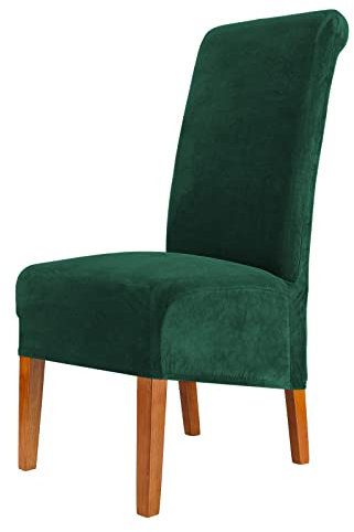 qiden Esszimmerstuhlbezüge Aus Samt, Stretch-Schonbezug Für Große Stühle, XL-Stuhlschutz Für Stühle Mit Hoher Rückenlehne-dunkelgrün-Pack of 4