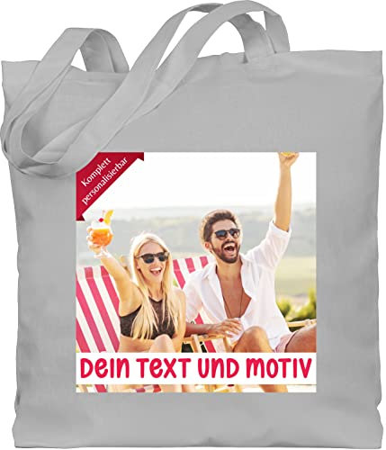 Baumwolltasche - eigenem Bild - Eigenes Foto Geschenk I - Unisize - Hellgrau - tasche für kita kindergarten stofftasche selbst drucken photo beutel taschen bedrucken kindergartentasche