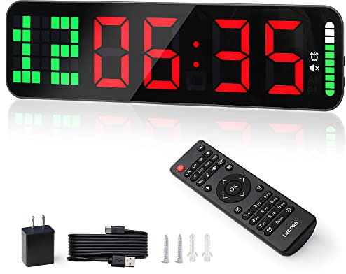 LUCORB Minuteur de gym – Grande horloge murale numérique avec barre de progression d'intervalle, compte à rebours/chronomètre, télécommande pour la maison, la gym, le garage, la boxe, le crossfit