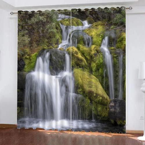 HABEAT 3D Wasserfall Vorhänge Abdunkelnde mit ösen 2 Stücks Gardinen Blickdicht Verdunkelungs Tropisch Dschungel Kälteschutz Scheibengardinen für Junge Mädchen Schlafzimmer B 280 X H 260 cm