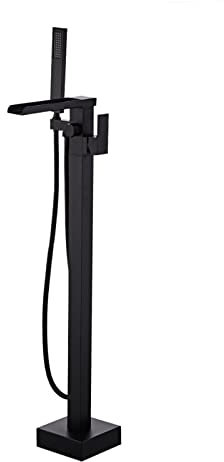 BiaoTeng Grifo De Pie Para BañEra Exenta negro Rotación de 360° Grifo Suelo BañEra Exenta Cascada Monomando latón Grifo De BañEra De Pie