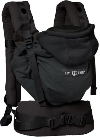 Love Radius Porte-bébé HoodieCarrier 2 - Physiologique, pour nouveau-nés jusqu'à 3 ans, 3 positions ventral, hanche, dorsal (Black Forest)