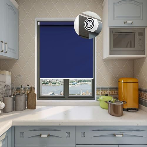 Blackout Blinds No Drill 40 x 50 cm Thermal Insulated UV Protection, Window Roller Shades Blind Durable Fittings Easy Fit for Bedroom, Nursery, Navy Blue