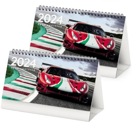 Tischkalender 2024, Schreibtischkalender Büro, Spiralkalender für den Tisch, 19 x 14,5 cm, Bürokalender, Sportwagen 2 Stück