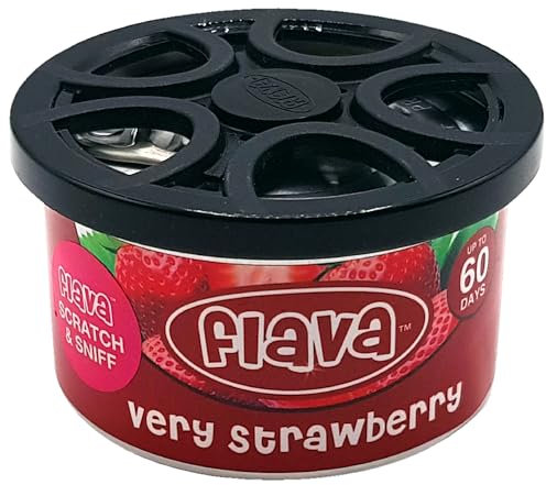 Flava - Original Tin, Air Freshener Tin for Cars, Very Strawberry - 60 Days Long Lasting Fragrance, Fresh Smelling Scent, Eliminates Odour - Perfect for Home & Office - Pack of 1