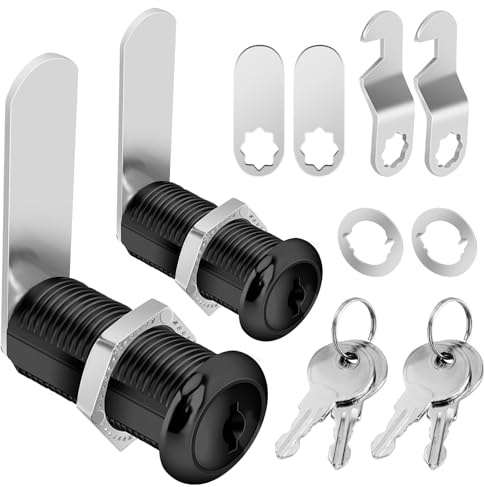 Pertinel Cabinet Cam Lock Keyed Alike Black 1-1/2 Inch Cam Locks with Keys Secure Files Drawers RV Storage Locks Replacement Set, Black Finish (Black 1-1/2 Inch 2Pcs)