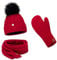 ELIMELI® Damen Winter Mütze warme Strickmütze Wintermütze mit Bommel Slouch Strick Beanie Damen für Winter Bommelmütze Hergestellt in EU Farbenauswahl 15568 (Rot - Mütze Schal Handschuhe)