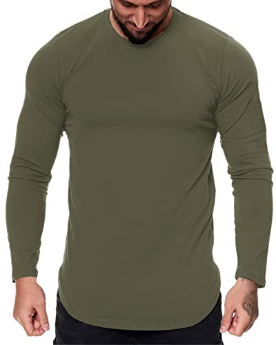 Maglietta da uomo a maniche lunghe, protezione UV UPF 50+, leggera, ad asciugatura rapida, funzionale, maglietta estiva da surf, 01 Verde dell'esercito, L