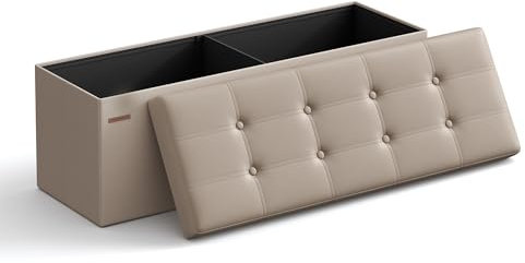 SONGMICS Sitzhocker mit Stauraum, klappbare Sitzbank, 38 x 110 x 38 cm Fußbank, Aufbewahrungsbox, bis 300 kg belastbar, für Wohnzimmer Schlafzimmer Flur, Kamelbraun LSF070K03