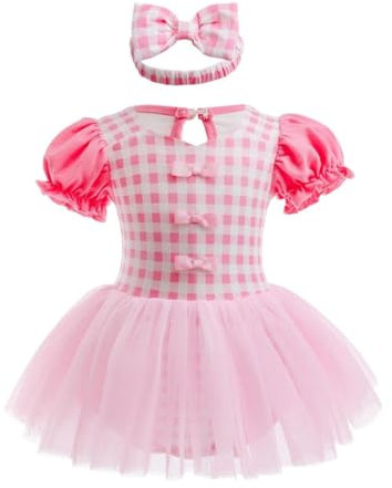 Lito Angels Deguisement Robe Princesse Vichy Rose avec Bandeau pour Bebe Filles Taille 9-12 mois (étiquette en tissu 90)