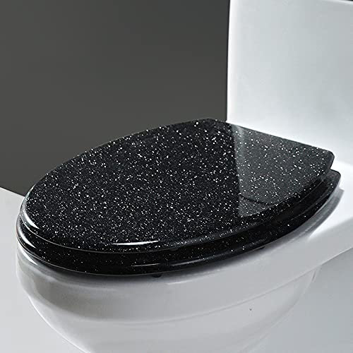 TYXFHSMY Glitter Toilet Seat, Elongated, Non-Slip Seat Bumpers, Soft Close, Easy Clean, Black Glitter