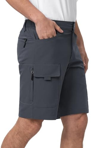 Moosehill Pantaloni corti da uomo, pantaloni cargo, impermeabili, con 6 tasche, leggeri, traspiranti, per mountain bike, da ciclismo, da uomo, da trekking, per attività all'aria aperta, grigio scuro,