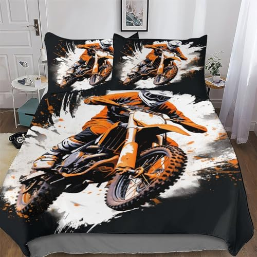 PAZZK Moto-Cross Bettwäsche Premium Atmungsaktive Angenehme Bettbezüge, Mikrofaser Bettdeckenbezug, Für Jungen Mädchen 2teilig Bettbezug + Kissenbezug Single (135x200cm)