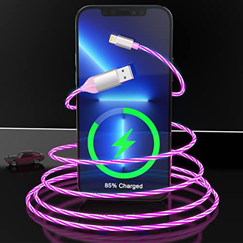 LED Flowing iPhone Charging Cable, RGB LED Light Up Gradient Flowing USB to Lightning Charging Lead For iPhone 14 13 12 11 Pro Max XR X XS 8 7 Pad Air 2/Pod LED Lighting Growing Fast Charging Cable