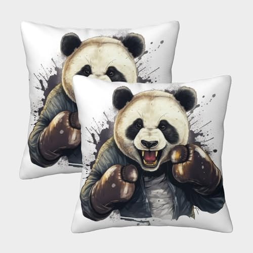 VesFy Boxen Panda Kissenbezug 2 Stück Dekokissen Kissenhülle Mit Unsichtbarem Reißverschluss Couchkissen Bezug Tier Wurfkissenbezüge Für Kinder Und Erwachsene 45x45cm