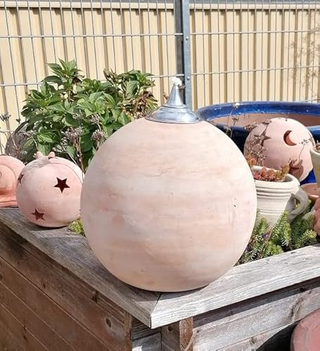 Aktion! B-Ware ! Öllampe ø 30 cm, echt Terracotta Terrakotta Garten Deko Gartenfackel Pyramide Windlicht Ölkugel