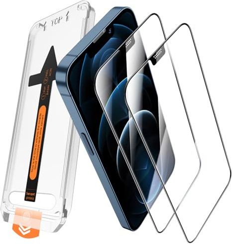 JEHOO 2 Pièces pour iPhone 12 Pro Max Verre Trempé, Dépoussiérage Automatique, Une Touche Installation de Vitre Protection d’Écran Film, Kits d'Outils d'Alignement Automatique, HD Clair Sans Bulles