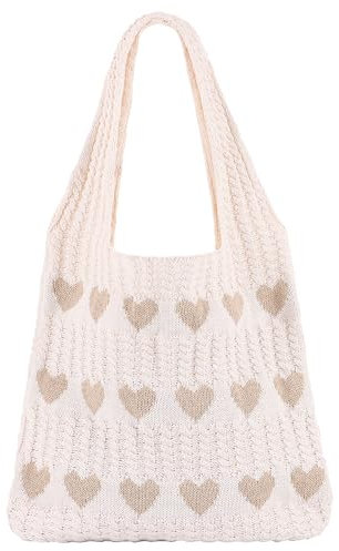 Ovida Häkel-Tragetasche, Netzstoff, Strandtasche, Fairycore, Hobo, Fee, Grunge, ästhetische Umhängetasche, Y2k Geldbörse für Damen und Mädchen, B-Beige mit khakifarbenem Herz, Einheitsgröße, Y2k