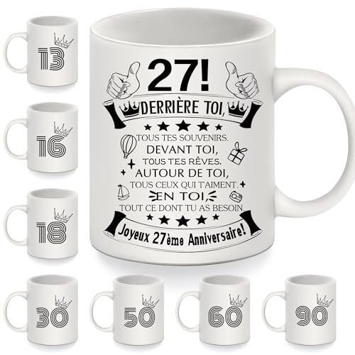27e anniversaire Mugs pour 27 ans Femmes Hommes 27e anniversaire Tasse à café Derrière toi tous tes souvenirs pour fille Fils Sœur Frère Cousine Petite amie Petit ami amis cadeau d'inspiration(27-a)