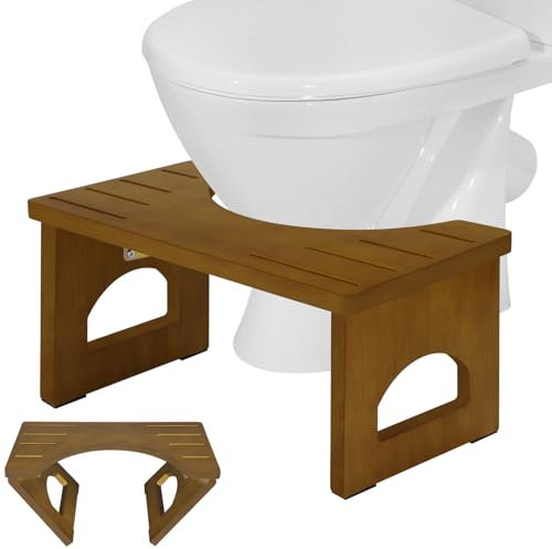 RayLove Physiologischer Toilettenhocker aus Holz, Klappbarer Toilettenhocker aus Holz, 35 Grad strapazierfähiger C förmiger Hocker (Bräune)