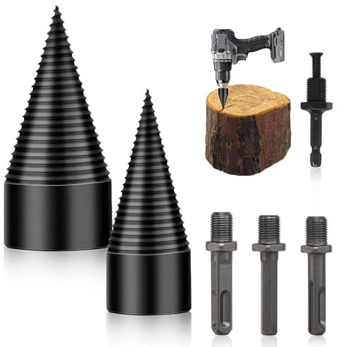 xiaoxiaozhijia Spaccalegna per trapano 32+42 mm con 4 Manici,Cono Spaccalegna per Trapano per Martelli Elettrici,Cacciavite a Batteria