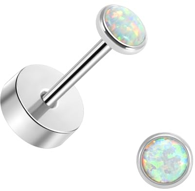 J.aey Titan Silber Ohrringe Stecker für Damenschmuck Frauen Mädchen Medizinische Ohrstecker Ohrschmuck Gesundheitsstecker Ohrringe Glitzer 3mm weißen Opalen Helix Knorpel Ohringe Herren Jewellery 20G