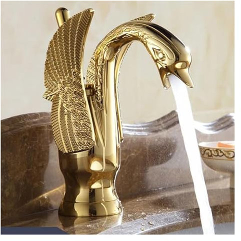 Waschtischarmaturen, vergoldet und weiß, Waschbeckenarmatur, luxuriöse Kupfer-Gockenarmatur, luxuriöse Kupfer-Gold-Mischbatterien, Warm- und Kaltwasserhähne, Badezimmer-Waschtischarmatur (B)