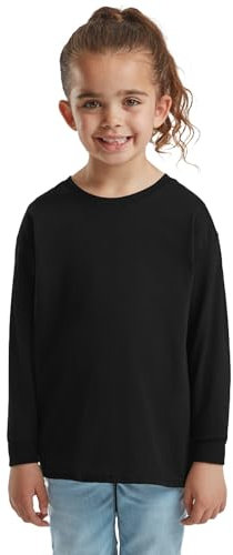 HiFEN® Kids Plain Basic Long Sleeve Round Neck Cotton T-Shirt Stretchy & Comfortable PE School Tee Top Age 3 to 15 Years Black