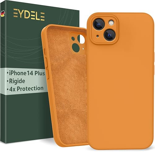 EYDELE Quadruple Protection pour iPhone 14 Plus - Case Rigide | Doublure Microfibre | Revêtement Silicone & Anti Traces de Doigts - Cover Abricot
