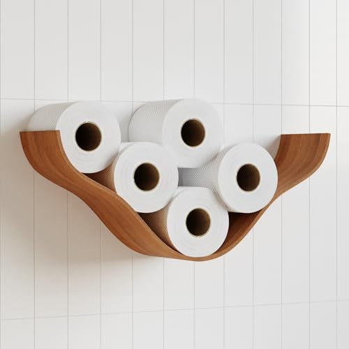 Porte-Papier Toilette, étagère en Bois, Rangement Mural Flottant pour Rouleaux de Papier Toilette, Support Unique pour Salle de Bain, Organisateur TP (Cerise)