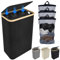 Wäschekorb 3 Fächer mit Deckel Wäschesortierer: Faltbarer Großer Wäschesammler Schmal Wäsche Sortiersystem Bambusgriffen Wäschetrenner Laundry Organizer für Schlafzimmer (Schwarz, 57x37x72cm (156 L))