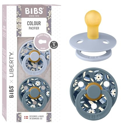 BIBS Colour Liberty Schnuller 2er-Pack, BPA-frei, Kirschform Nippel. Naturkautschuk/Latex, Hergestellt in Dänemark, Größe 1 (0-6 Monate), Bobo Dusty Blue Mix