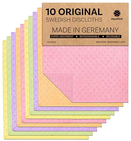 AQUASORB Paños de cocina suecos para cocina, paquete de 10 paños suecos reutilizables que no huelen, paños de cocina suecos certificados Oeko TEX, paños de cocina suecos, paños de cocina desechables