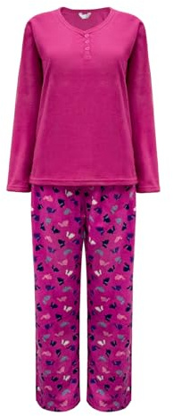 Nikaro Conjunto de pijama de forro polar ultrasuave para mujer, camiseta de manga larga y parte inferior estampada de conejo, ropa de dormir acogedora