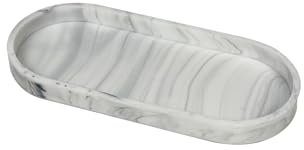 Buer Homie Marble Tray For Kitchen Counter, Marble Plate Perfume Tray Bathroom Accessories, Marble Soap Dish Bathroom Tray, Dispenser Tray, Vanity Trays For Dressers (White)