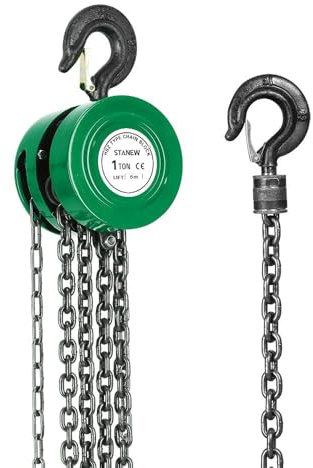 STANEW Handkettenzug mit Schwerlasthaken 6,0m Hubhöhe Grün Doppel-Ladungskette G80 Hebehaken mit Sicherung (1 Tonne 6,0m)