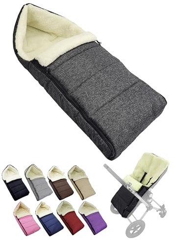 Fußsack [Winterfußsack für Kinderwagen] Buggy Babyschale oder Schlitten Babyfußsack mit Lammwolle kuschelig warm waschbar 108cm (meliert schwarz)