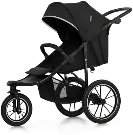 Kinderkraft HELSI 2 Buggy bis 27 kg, Buggy ab Geburt, Kinderwagen mit großen Luftreifen, Liegefunktion, verstellbarer Elterngriff, klappbar, Untersitzkorb, Schwarz