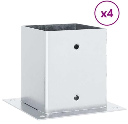 vidaXL Pfostenträger Quadratisch 4Stk. Silber 101x101mm Stahl Verzinkt, Pfostenschuh, Stützenschuh, Pfostenhülse, Pfostenanker, Stützenfuß
