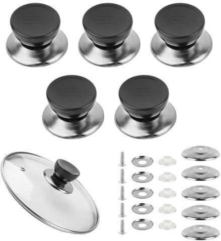 5 Piezas Perillas para Tapa de Cacerola, Pomo Tapa Olla, Perillas Pomo Recambio Tapadera, Pomos Universales de Repuesto, Mango de Olla con Tornillos, para Tapadera Utensilios Cocina de Repuesto