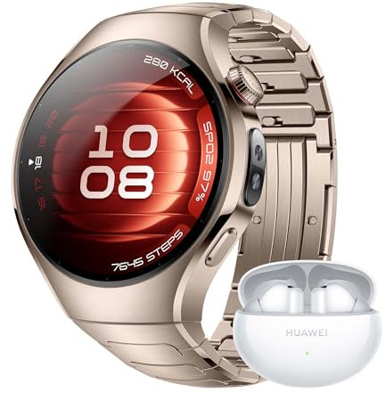 HUAWEI Watch 5, 42mm Smartwatches, + FreeBuds 6i Blanco, Multi-Sensor Revolucionario X-Tap, SpO2 con la Yema del Dedo, Health Glance, Pago NFC, ECG, HRV, eSIM, Rose Gold